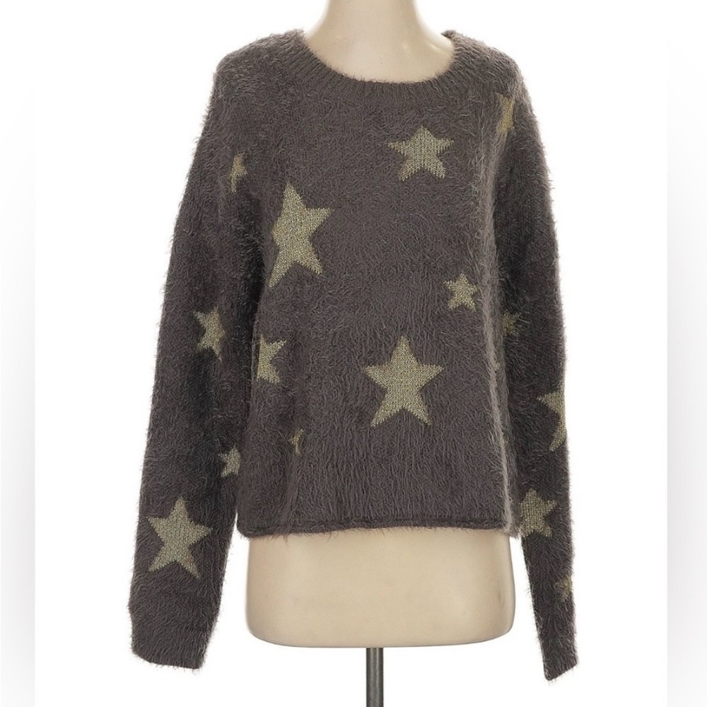 Show Me Your MuMu Eyelash Soft Gray Sweater Gold Sparkle Stars, medium